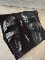 Chanel Dad Sandals Black Size 38.5 Leather NEW