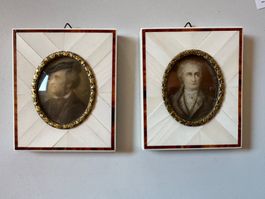 2x Miniaturmalerei Lupenmalerei im Rahmen aus Bein