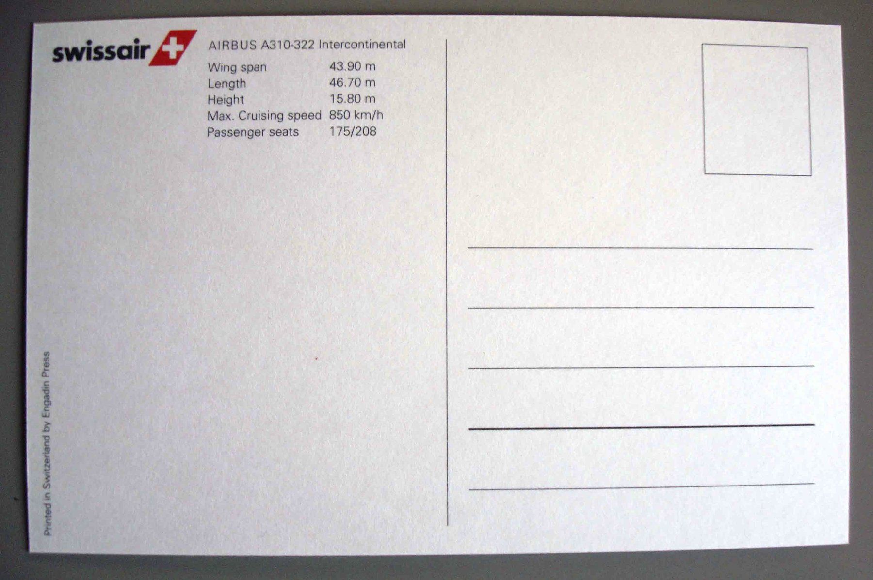 Cartoline postali: Swissair AIRBUS A310 322 Intercontinental – Nuovo (secondo la descrizione) da Goldau venduto da artelier1 1