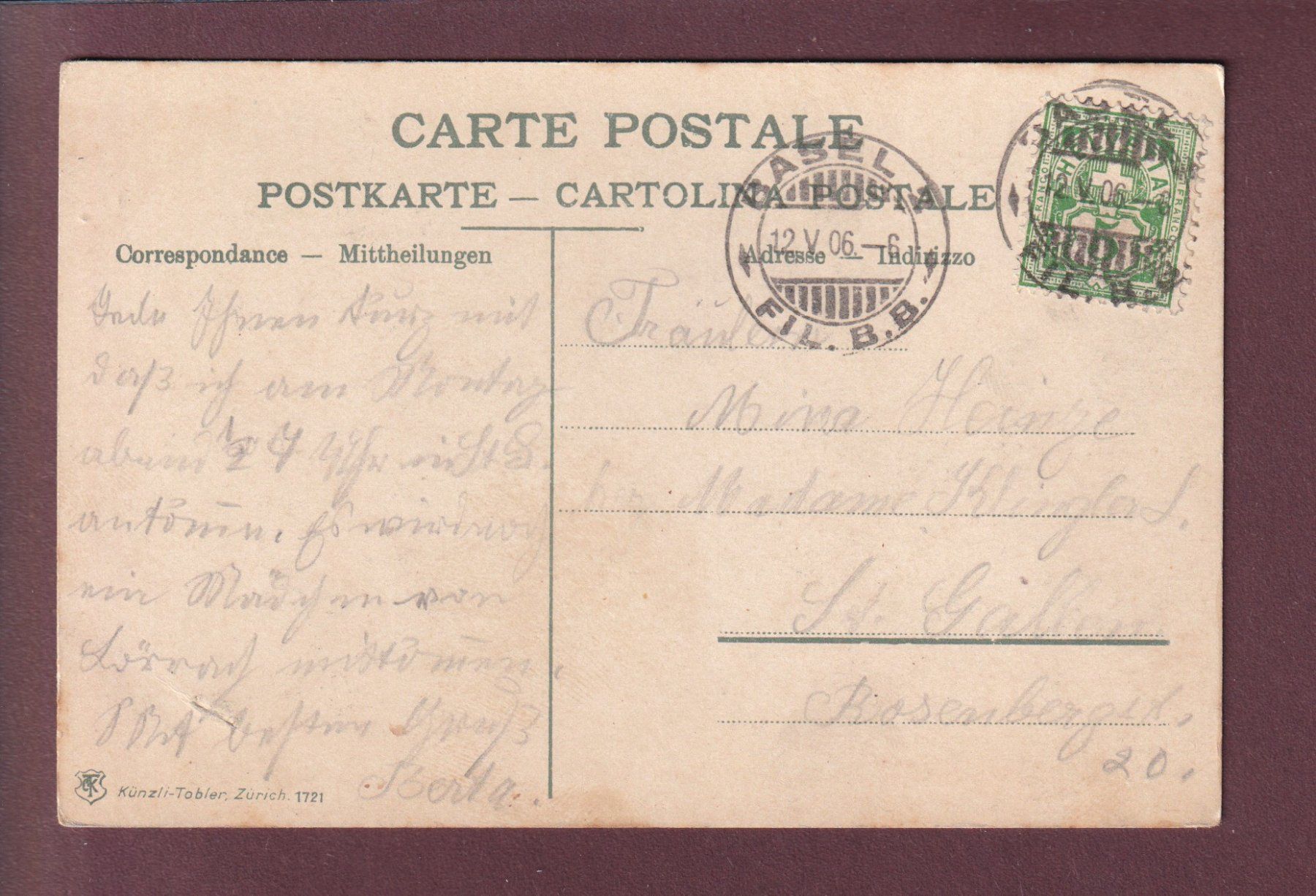 Cartoline postali: BASEL - Rathaus - 1906 – Usato da Pully venduto da nicecards 1