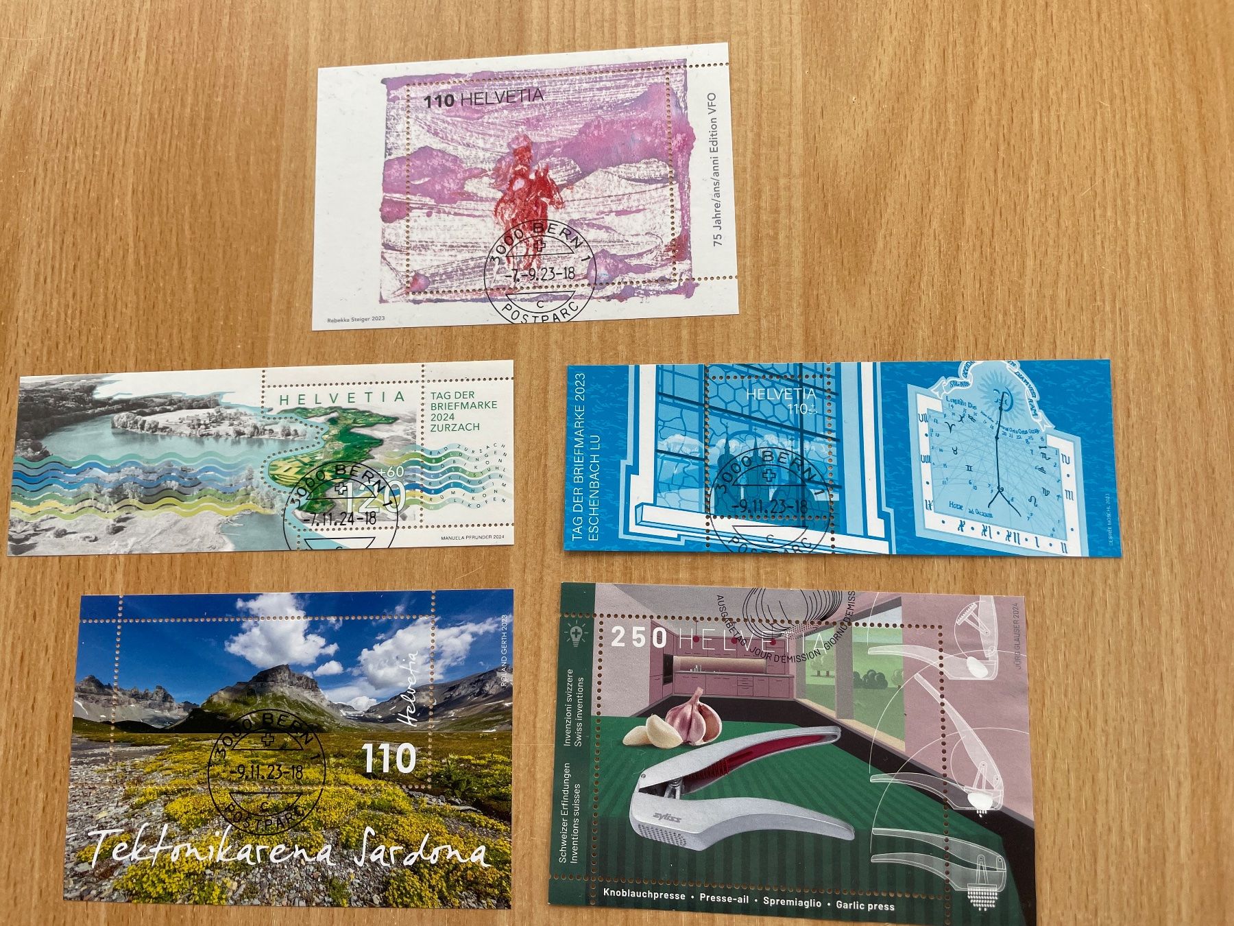 Alle Briefmarken: 5 blocs récents 1er jour – Gebraucht aus Sonceboz-Sombeval von Comment2