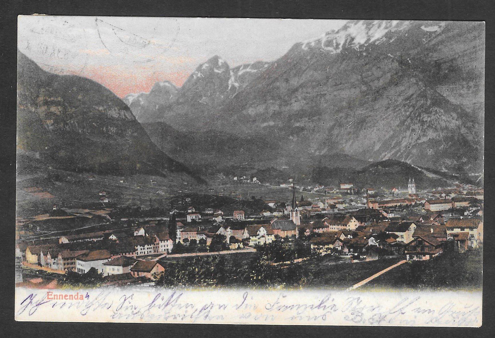 Cartoline postali: Ennenda colorierte Gesamtansicht – Usato da Olten venduto da clotaldi