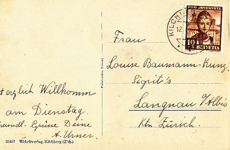 Ansichtskarten: Kilchberg bei Zürich + 1941 – Gebraucht aus Emmenbrücke von teestube 1