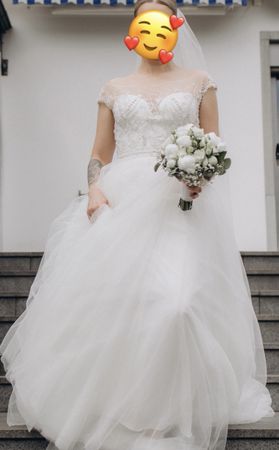 Brautkleid Gr. 40 mit Schleier, gereinigt, 173 cm
