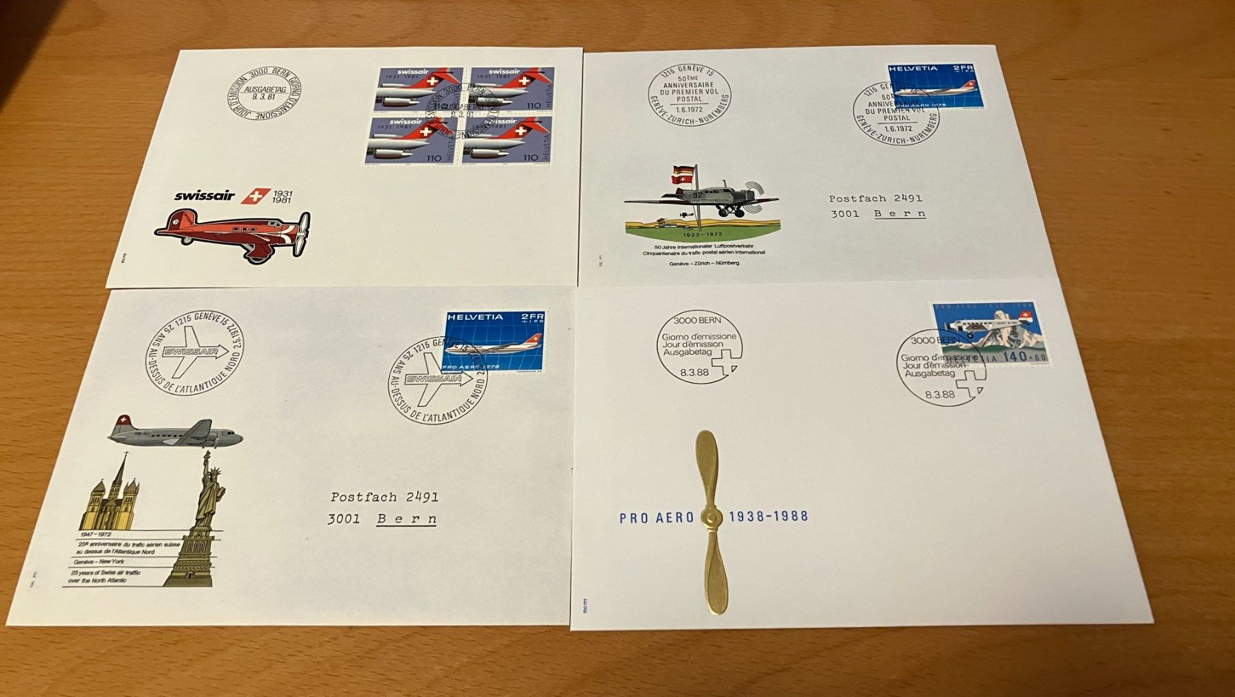 Tutti i francobolli: 4 CH FDC ein Viererblock und drei Eimzelmarken – Usato da Koblenz venduto da Markenhimmel