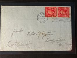 Brief 1908 mit 2x 2 Cts. von Monterey USA nach Langenthal