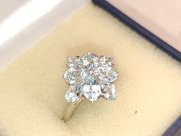 Vintage 925er Silber Ring mit Aquamarin Edelsteine 80er Top