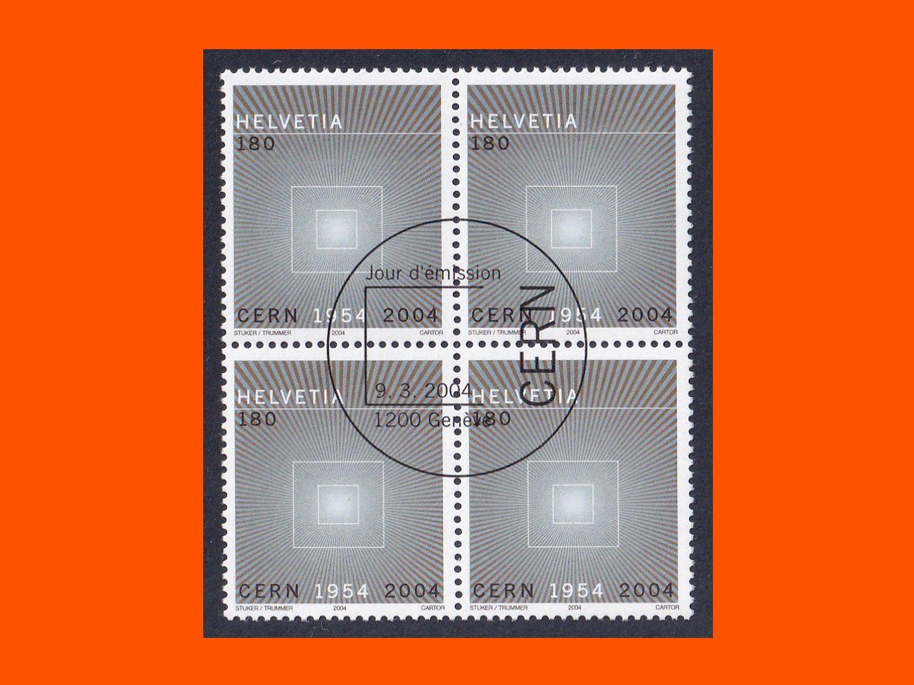 Alle Briefmarken: Viererblock "50 Jahre CERN"  (2004) – Neu (gemäss Beschreibung) aus Dübendorf von Jumbo1990