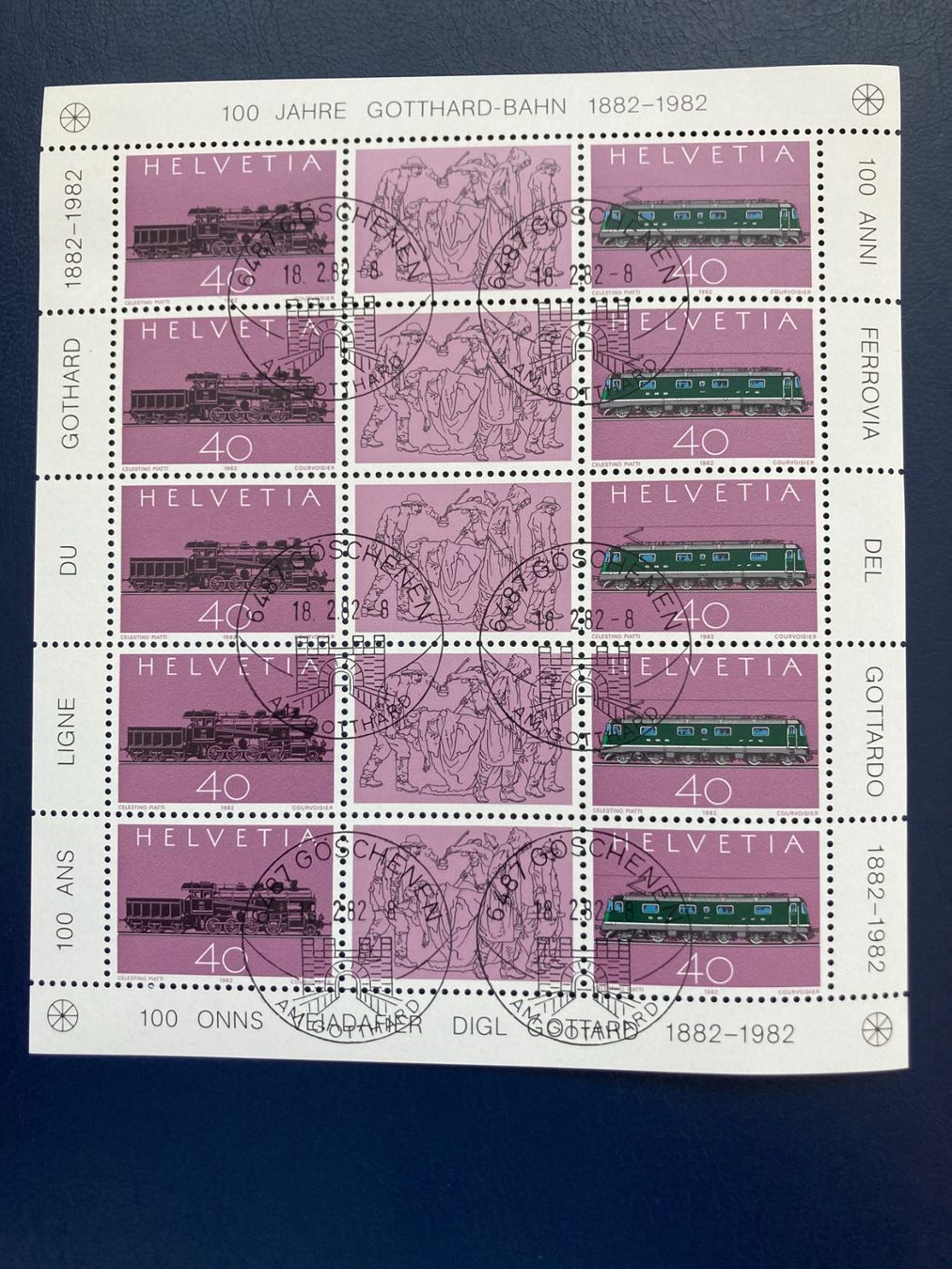 Tutti i francobolli: Schweiz 1982 100 J.Gotthardbahn Bogen 1.Tag Göschenen – Nuovo (secondo la descrizione) da Winterthur venduto da schnueps