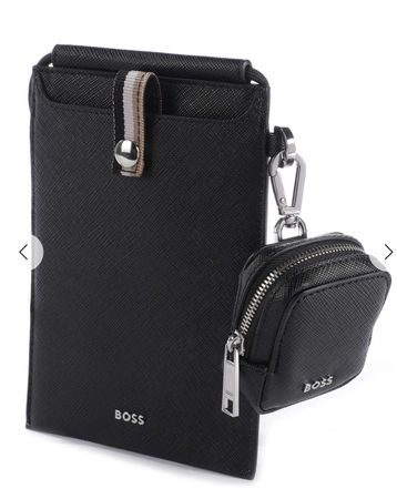 BOSS Crossbody Leder Tasche mit Mini-Pouch – Schwarz – Neu