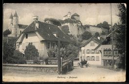 AK Aarburg, Hofmatt, Straßenpartie mit Blick zur Burg