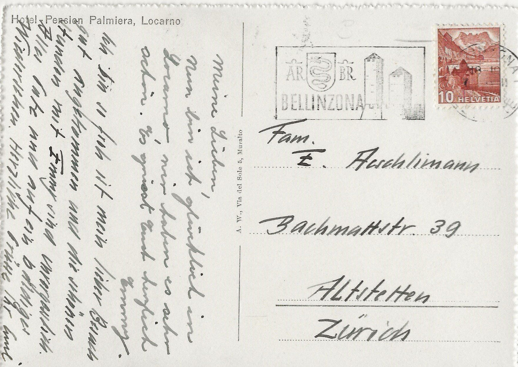 Cartoline postali: Hotel Palmiero, Locarno – Usato da Frauenfeld venduto da Merk52 1