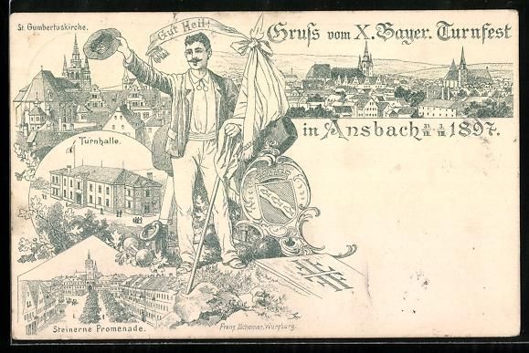 Cancelleria postale: Litho Ansbach / Bayern, X. Bayer. Turnfe – Usato da Berlin venduto da bartko-reher