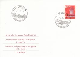 1993 W74 Brand der Luzerner Kappelbrücke 18.8.1993, FDC