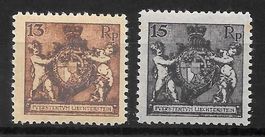 Liechtenstein 2 Werte 51A - 52A * Wappenmuster 1921