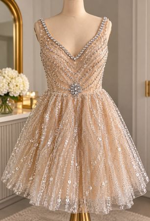 Wunderschönes Glitzer-Cocktailkleid – NEU & ungetragen .Gr 6