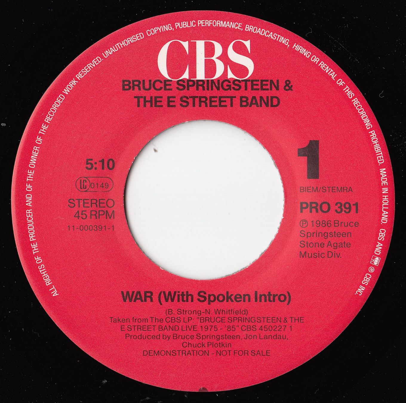 Vinyles: Bruce Springsteen Vinyl Single von 1986 – D'occasion à Volketswil par Abcrecords 2