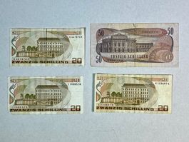 4 x Schilling Banknoten, Österreich, Vintage, Günstig!