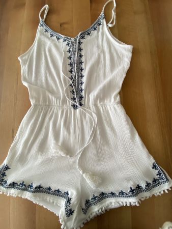 Weisser Sommer Jumpsuit Gr. L/XL Stickerei Boho Ibiza Style