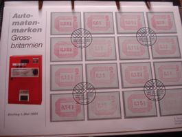 FDC-Grossbrief 1984, Grossbritannien, Satz Automatenmarken