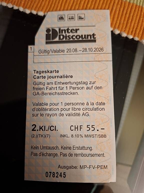 Billets: SBB Tageskarte – Neuf avec emballage d'origine à Rebstein par Fitness58
