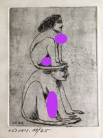 🟡antike RADIERUNG EROTIK mit Unterschrift Nackt Akt EROTICA