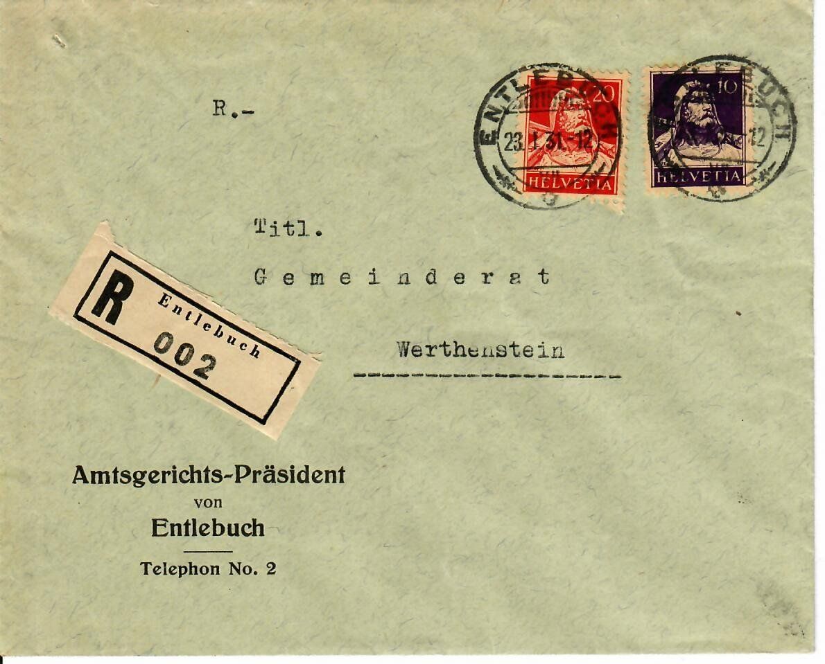 Alle Briefmarken: R - Brief Entlebuch 1931 – Gebraucht aus Hochdorf von Ziegel-16