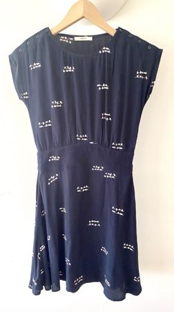 Sessùn Kleid Marineblau mit Vogel-Print/Gr.S–100% Viskose