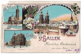 Gruss aus St. Gallen, Neujahrskarte, gelaufen 1899