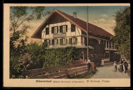 AK Biberen, Biberenbad, Gasthaus von St. Balmer mit Besucher