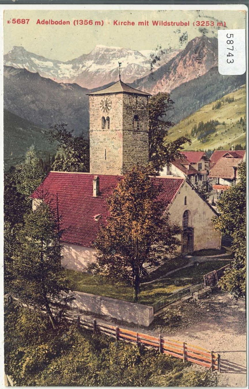 Cartoline postali: Adelboden - Kirche mit Wildstrubel - Litho – Usato da Ettingen venduto da Kartenplanet