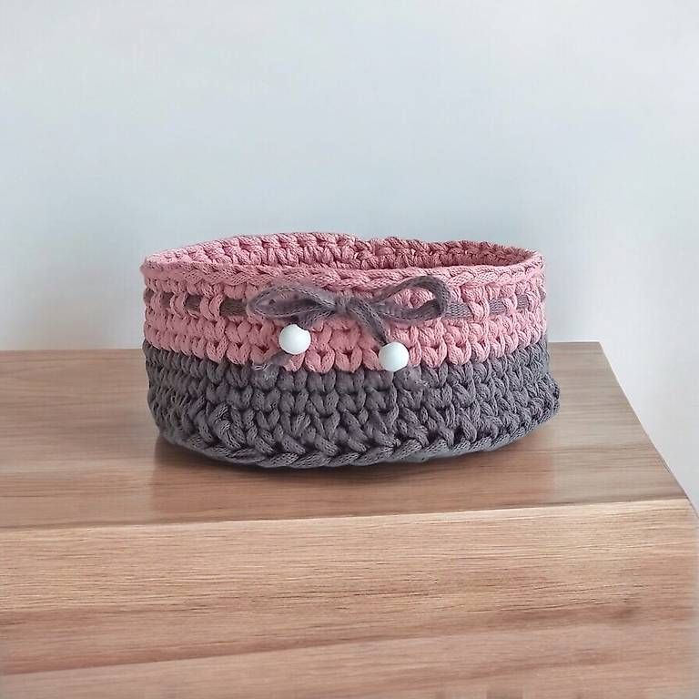 Altro per la casa: Dekokorb mit Schleife 100% Baumwolle Handgemacht Geschenk – Nuovo (secondo la descrizione) da Flawil venduto da Haekelwunsch.ch 1