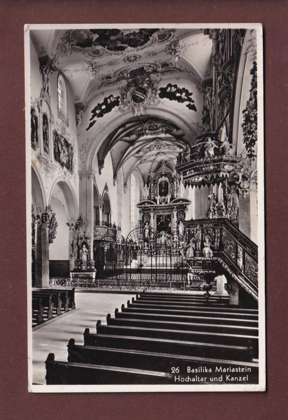 Cartoline postali: MARIASTEIN - Basilika - Hochaltar - 1944 – Usato da Pully venduto da nicecards