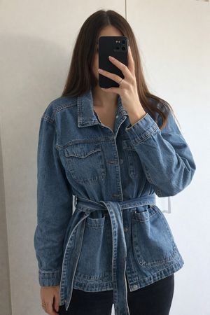 Trendige Jeansjacke mit Gürtel L