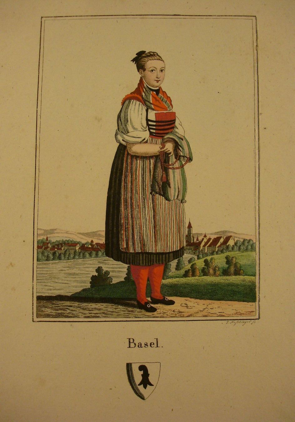 Stiche: TRACHT BASEL & ANSICHT, KUPFERSTICH 1810 – Gebraucht aus Grüningen von Kartensammler