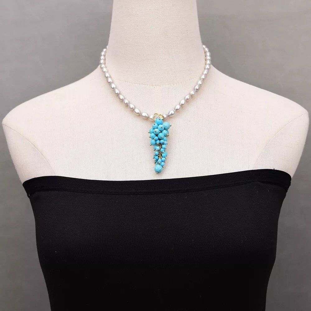 Ketten: Türkis Grau Perlen Kette Collier Perle Turquoise Perlenkette – Neu (gemäss Beschreibung) aus Prilly von ilyria73 5