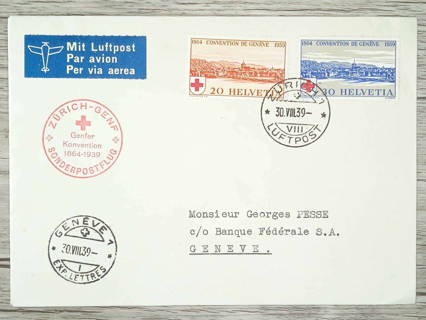 Tutti i francobolli: TR13 Enveloppe + Timbre Suisse 1939 – Usato da Cousset venduto da Patrick_Collections