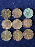9 Schweizer 1 Rappen Münzen, Jahrgänge 1951-1964