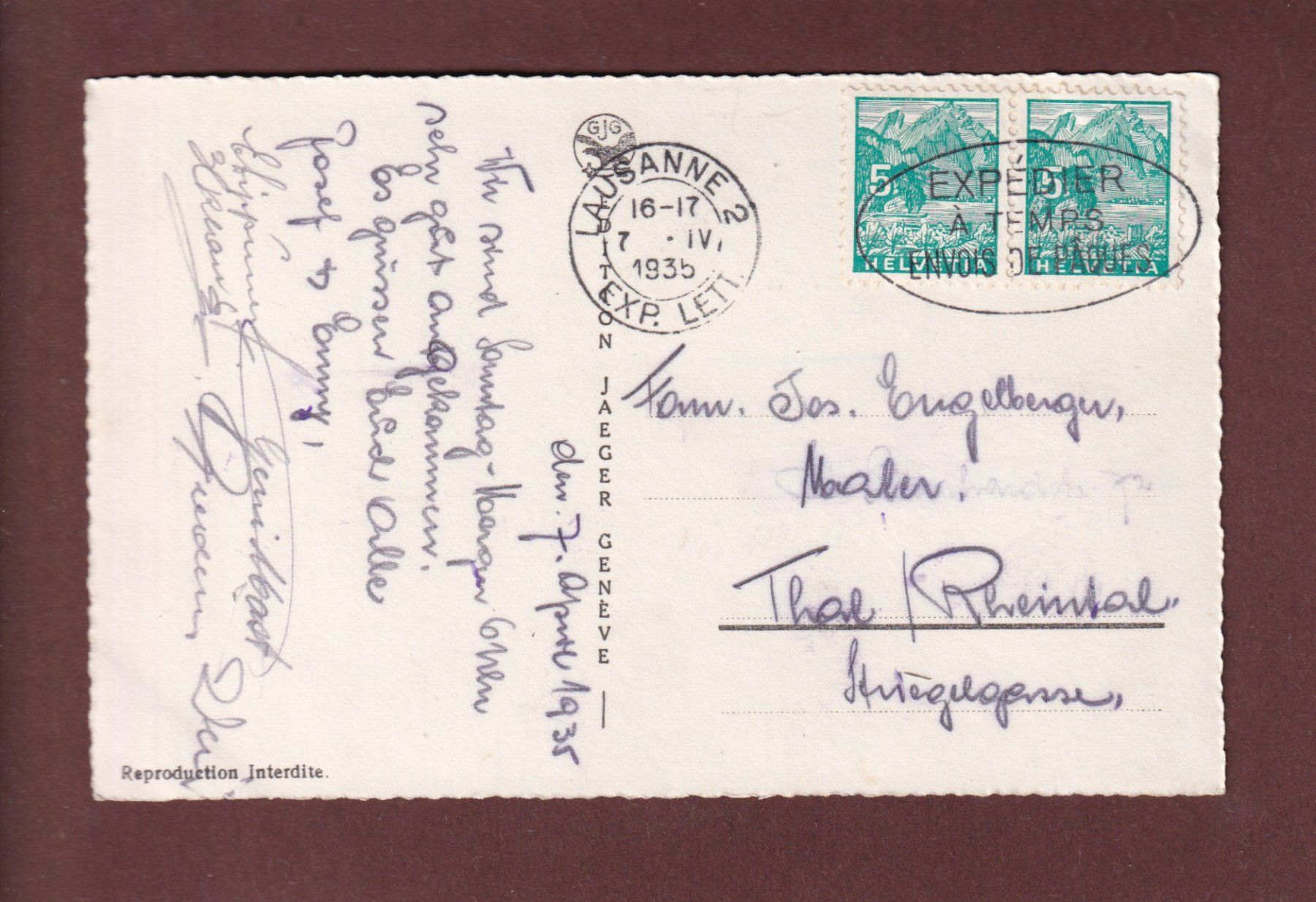 Ansichtskarten: LAUSANNE - Tour Bel-Air - 1935 – Gebraucht aus Pully von nicecards 1