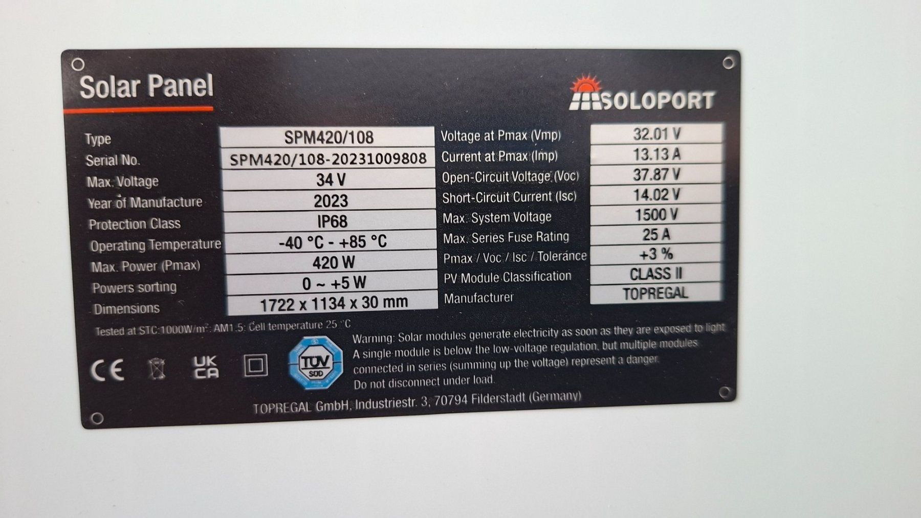 Dispositivi a energia solare: PV Solarpanel SPM420/108, 420W – Usato da Turbenthal venduto da Basar50 1