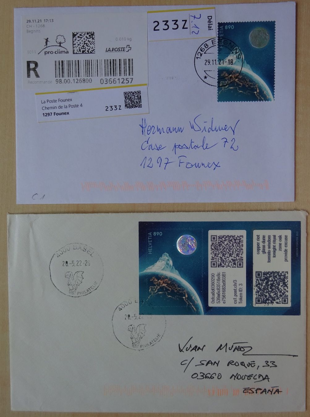 Tous les timbres: 2 Briefe mit Krypto-Briefmarken – D'occasion à Watt par Oo2rup5