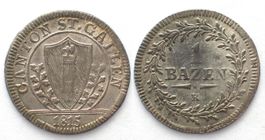 ST. GALLEN Kanton 1 Batzen 1815 Billon