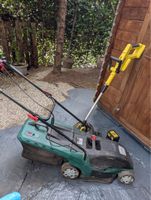 Bosch Rotak 450 Rasenmäher und Kärcher Rasentrimmer