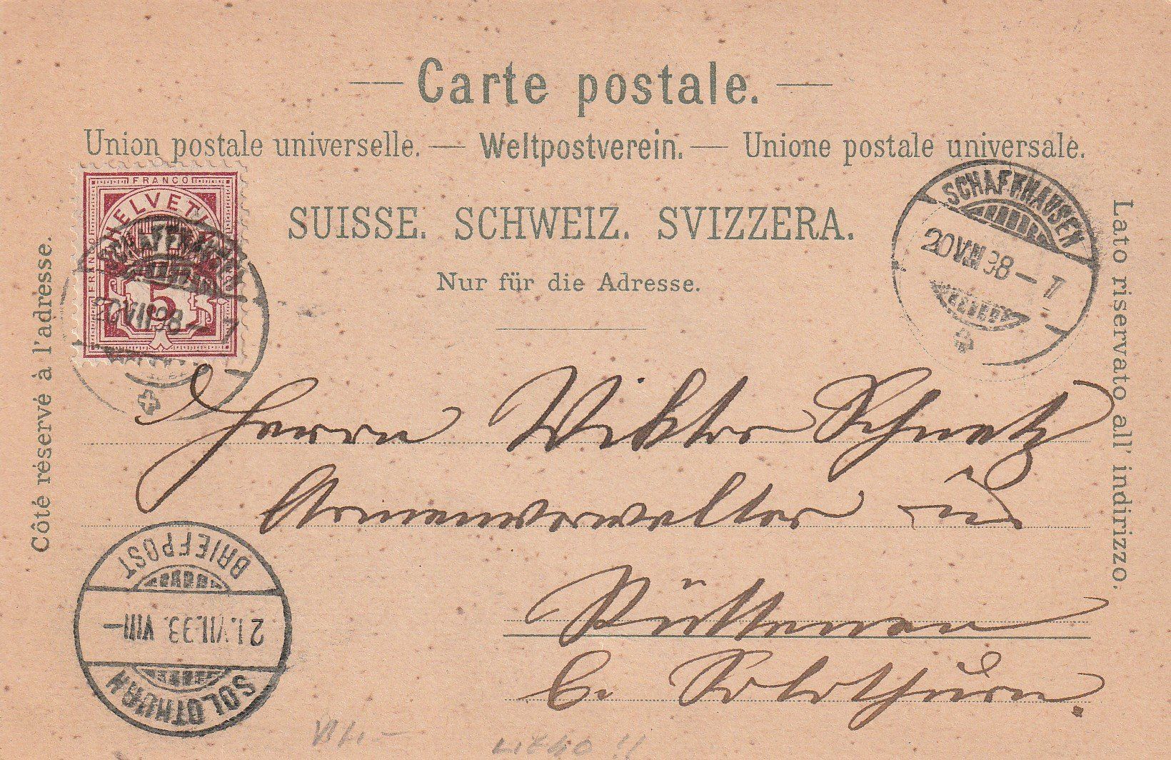 Ansichtskarten: Schaffhausen-Litho  1898 – Gebraucht aus uttwil von Koehlerfred 1