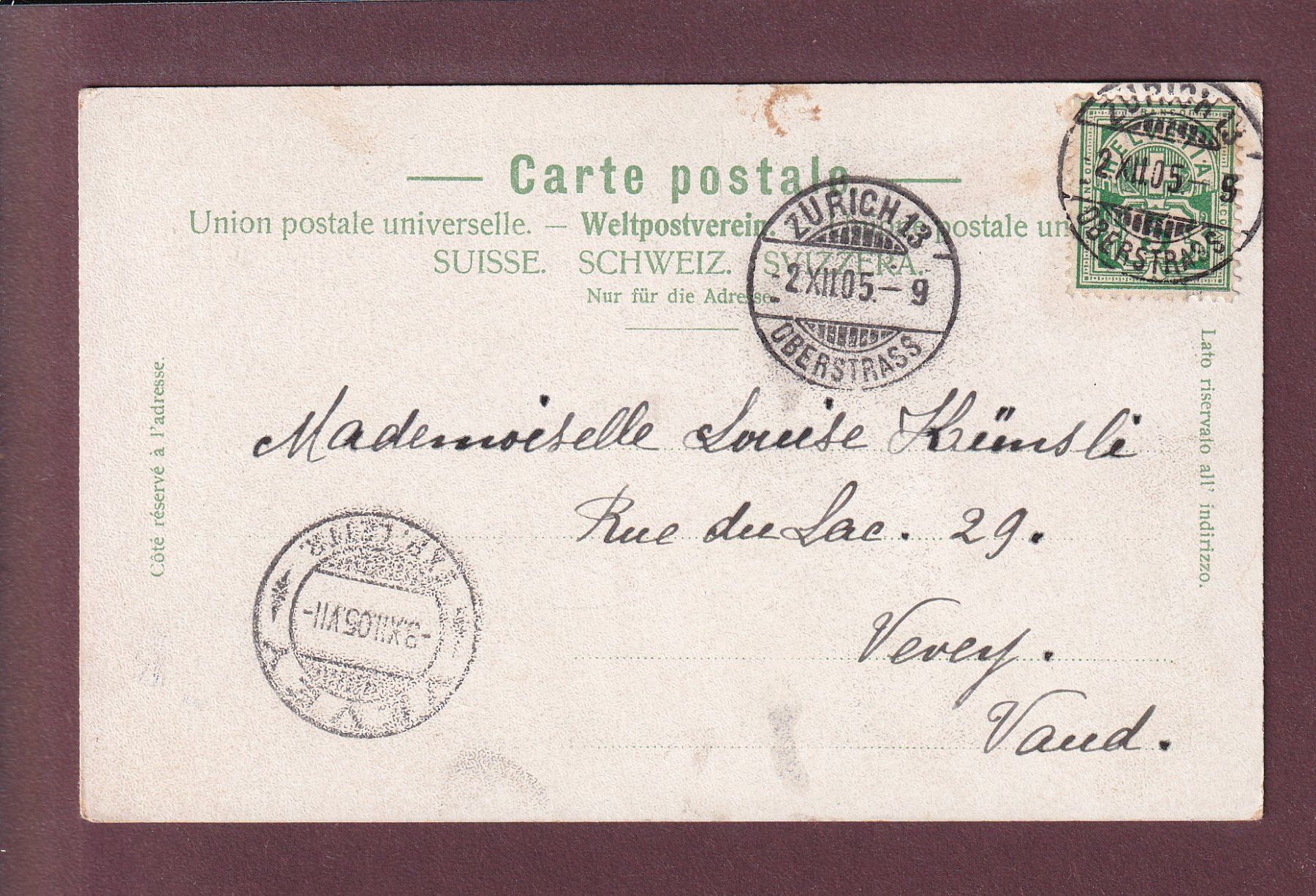 Cartoline postali: ZÜRICH - Liebfrauenkirche - 1905 – Usato da Pully venduto da nicecards 1