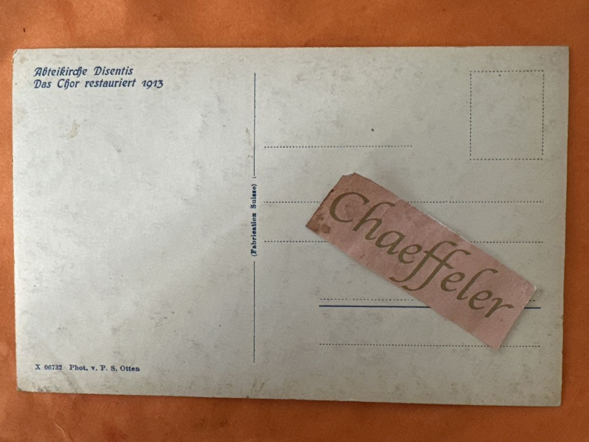 Ansichtskarten: Abteikirche Disentis, Das Chor restauriert 1913! – Gebraucht aus Zürich von Chaeffeler 1