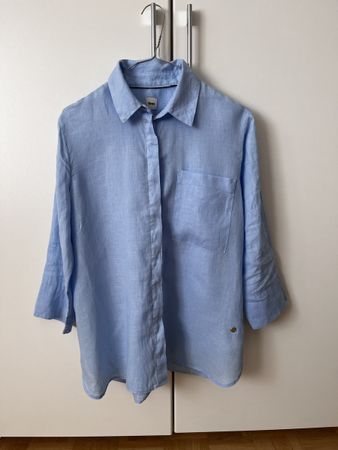 Damen Bluse hellblau Gr. 38 Leinen