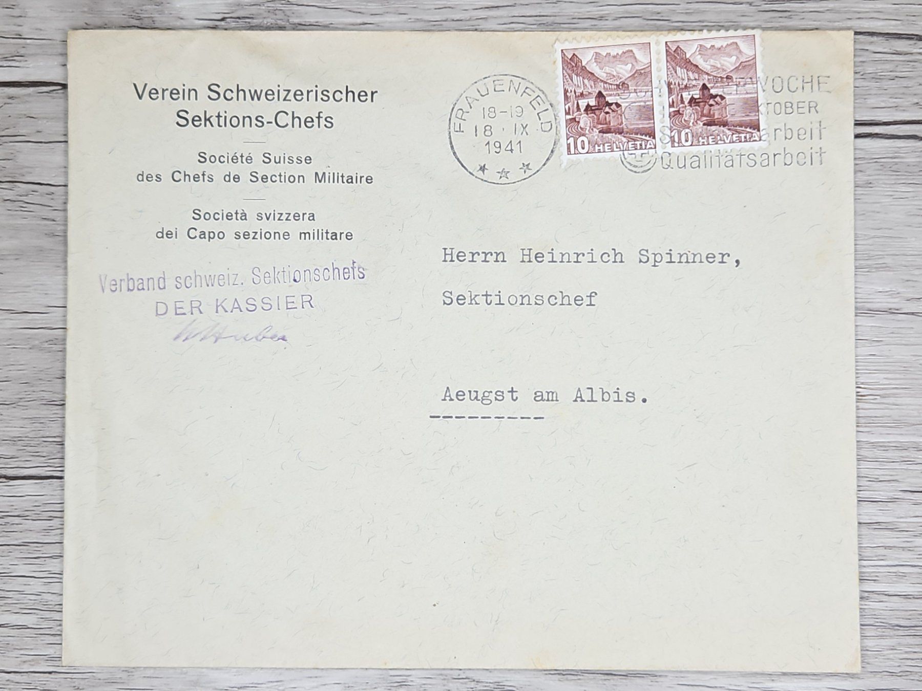 Tutti i francobolli: CL01 Enveloppe + Timbre Suisse 1941 – Usato da Cousset venduto da Patrick_Collections