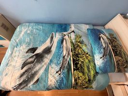 Delfin Duvetbezug / Bettwäsche, blau