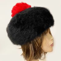 Hut Mütze unisex Gr. 53 Lammfell schwarz-rot VINTAGE 1960s